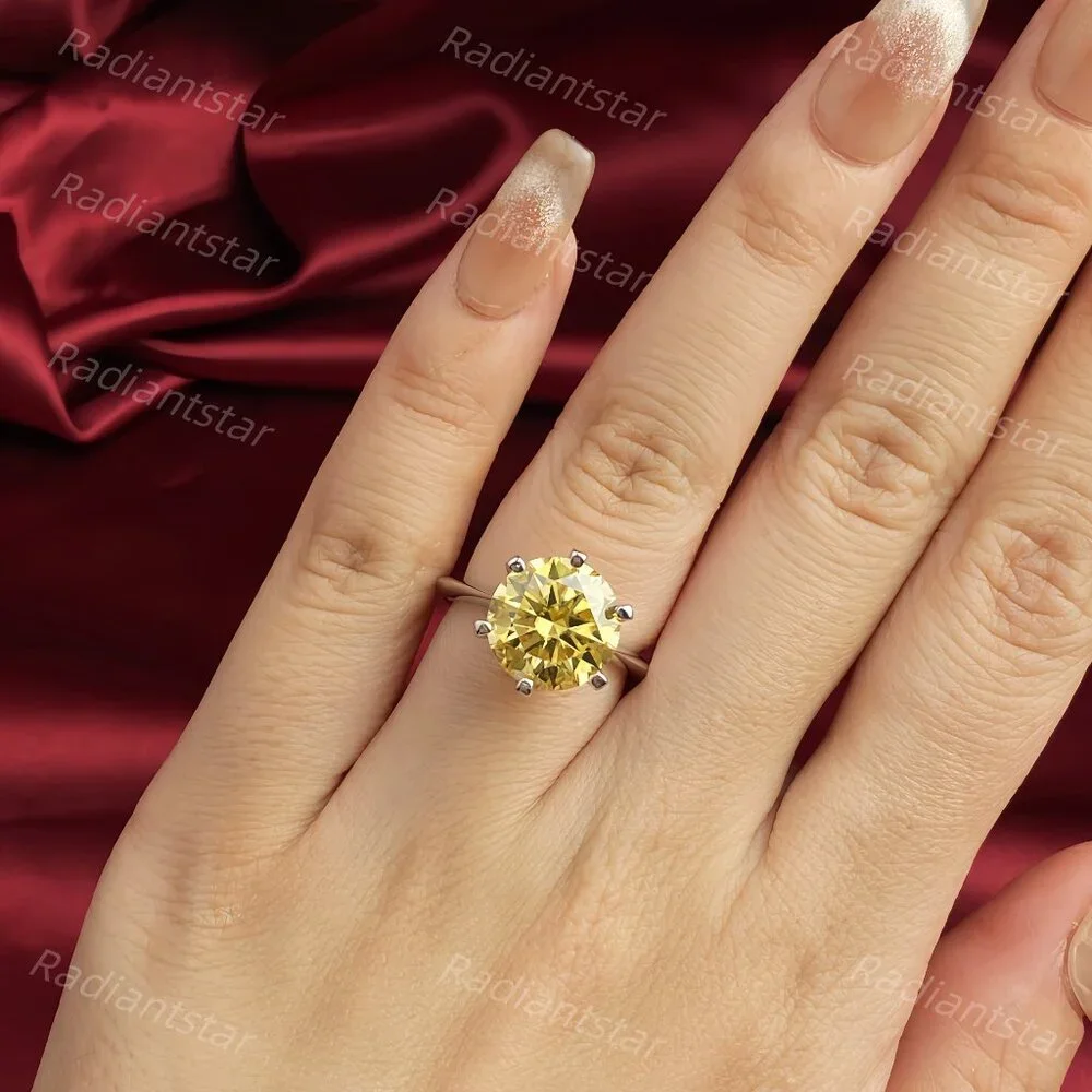 NEW Certified 5 ct. t.w. Lemon Yellow Moissanite Solitaire 6 Prong Ring